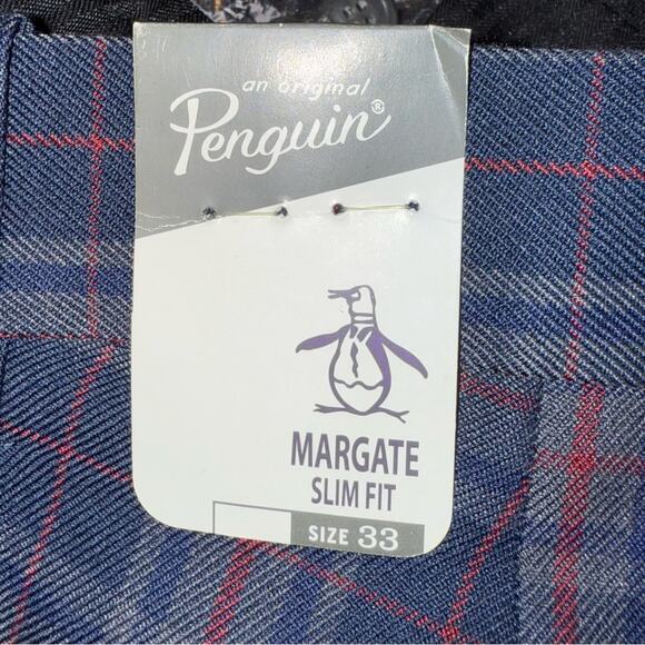 Original Penguin NWT Men's Margate Slim Fit Pants Navy Red & Gray Plaid Size 33 - Picture 8 of 9
